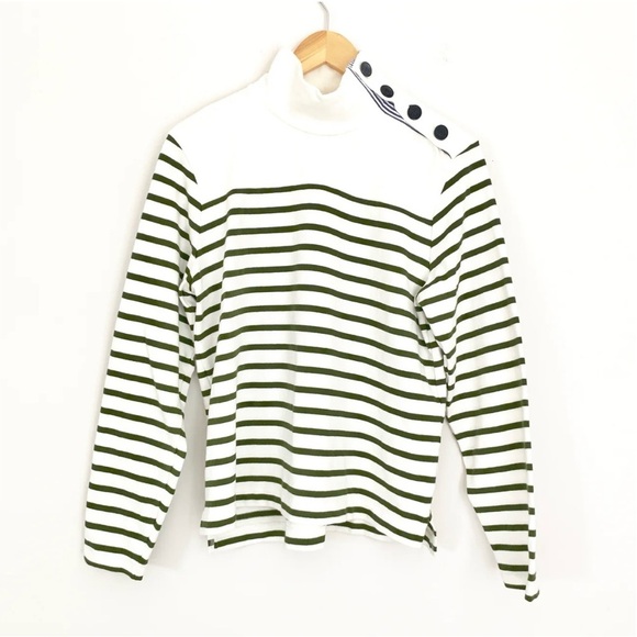 J. Crew Classic White And Olive Green Knit Top - Picture 2 of 11